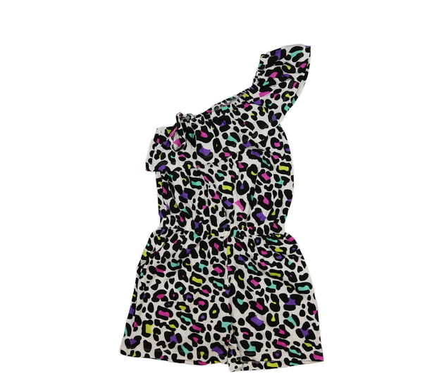 Bílý vzorovaný kraťasový overal s volánky 