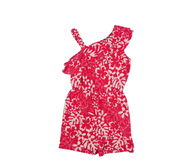 Červený kraťasový overal s listy Primark 