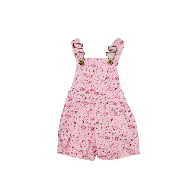 Růžové kraťasy s laclem a květinami 