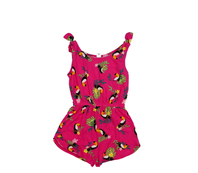 Sytě růžový kraťasový overal s ptákem Tu 