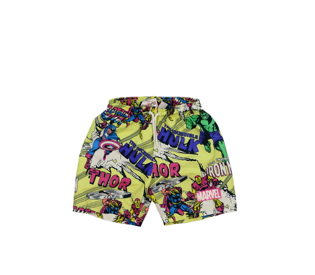 Žluté plážové kraťasy s hrdiny Marvel Primark 