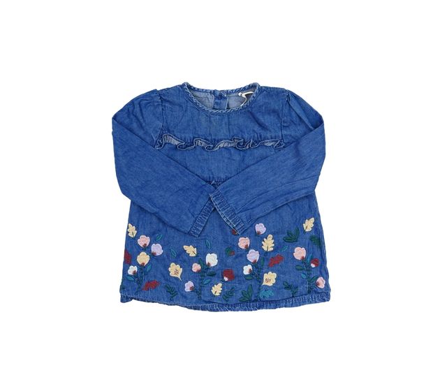 Modré riflové triko s volánky Tu