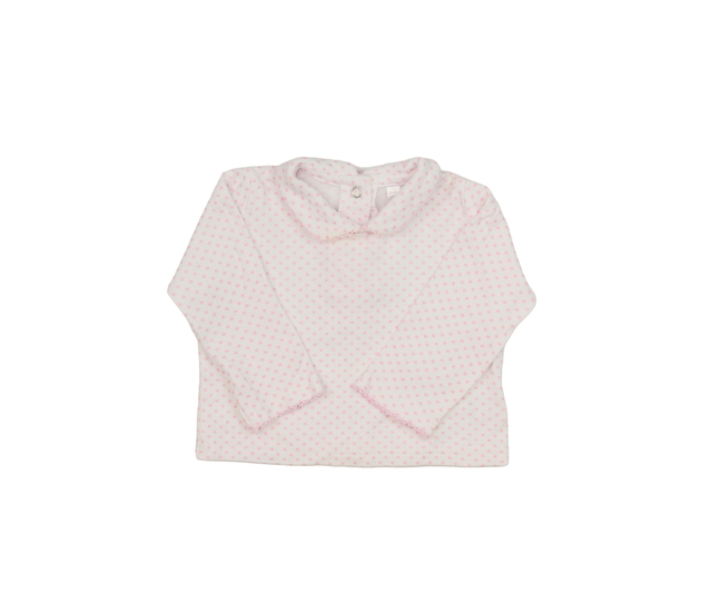 Bílé triko s límečkem a růžovými kolečky 