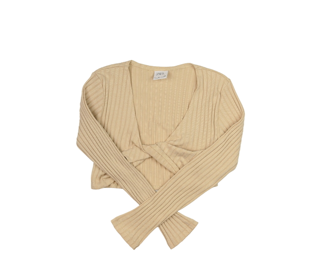 Hnědý žebrovaný crop top Zara