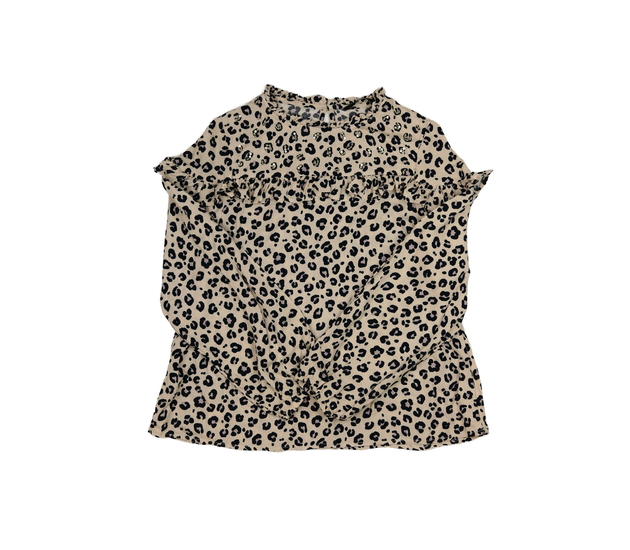 Hnědá vzorovaná halenka s volánky a flitry George