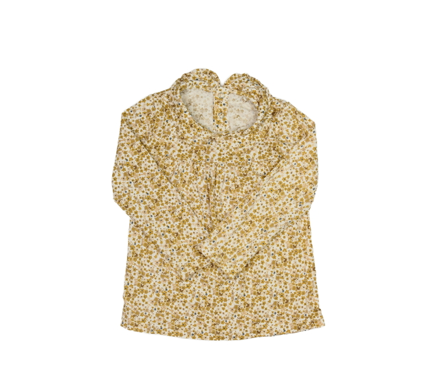 Hnědé květinové triko s límečkem Tu