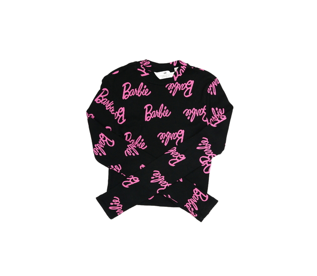 Černý crop top s nápisy Barbie H&M