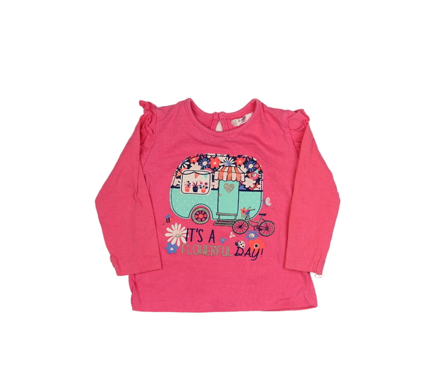 Růžové triko s volánky a obrázkem 