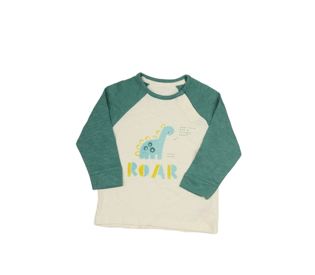 Bílé triko se zelenými rukávy a dinosaurem George