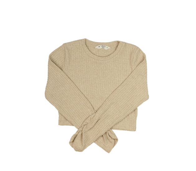 Hnědý žebrovaný crop top 