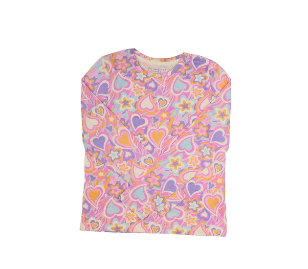 Růžové triko s květinami a srdíčky Primark