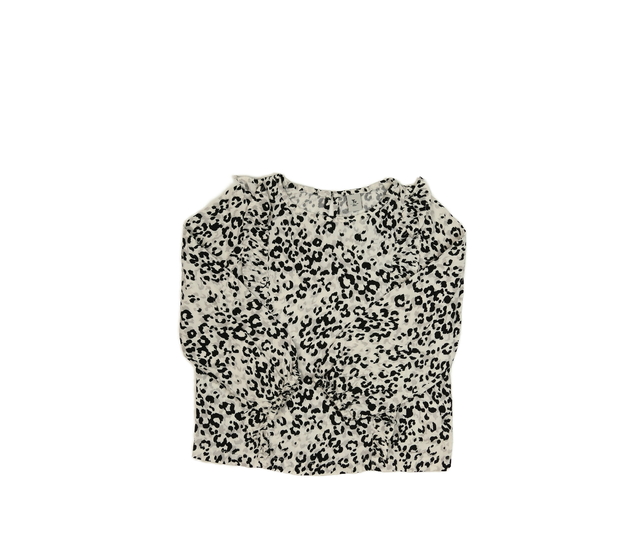 Světlá halenka s tmavými vzory a volánky Tu