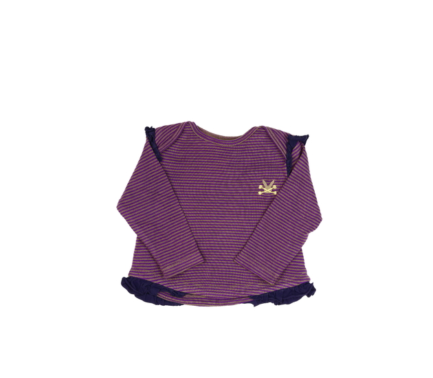 Fialové pruhované triko s volánky 