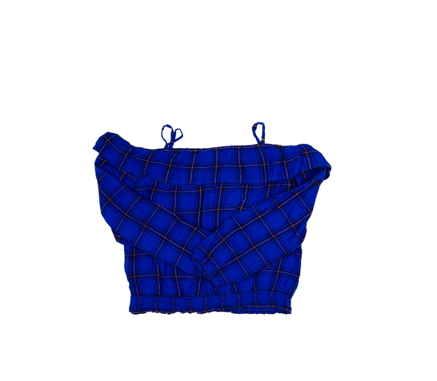 Modrý kostkovaný crop top H&M