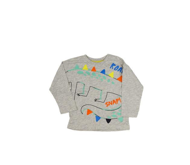 Šedé melírované triko s dinosaurem