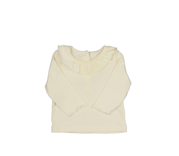 Krémové žebrované triko s límečkem 