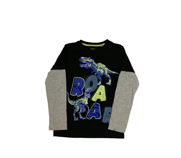 Černé triko se šedými rukávy a dinosaury Bluezoo