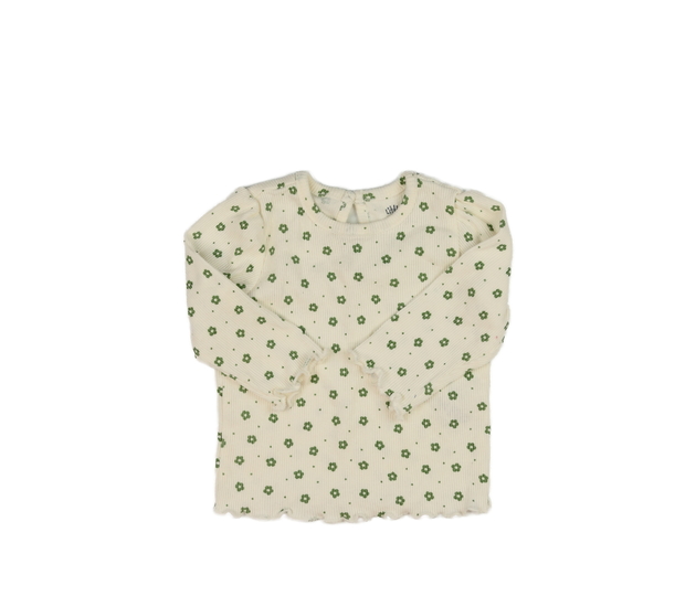 Krémové žebrované květinové triko 