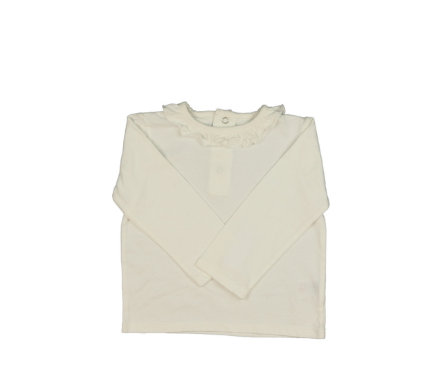 Bílé triko s volánky kolem krku 