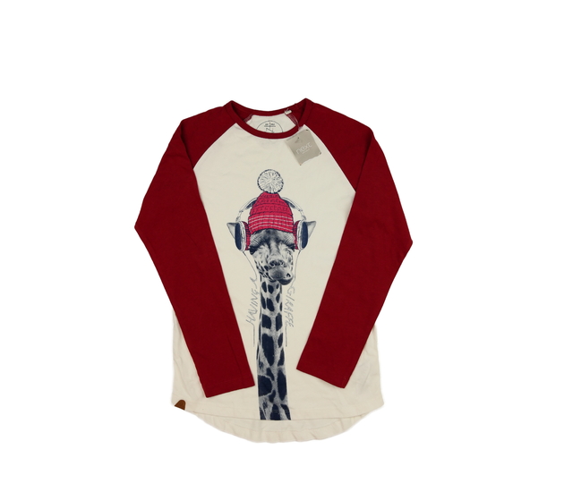 Nové bílé triko s červenými rukávy a žirafou Next