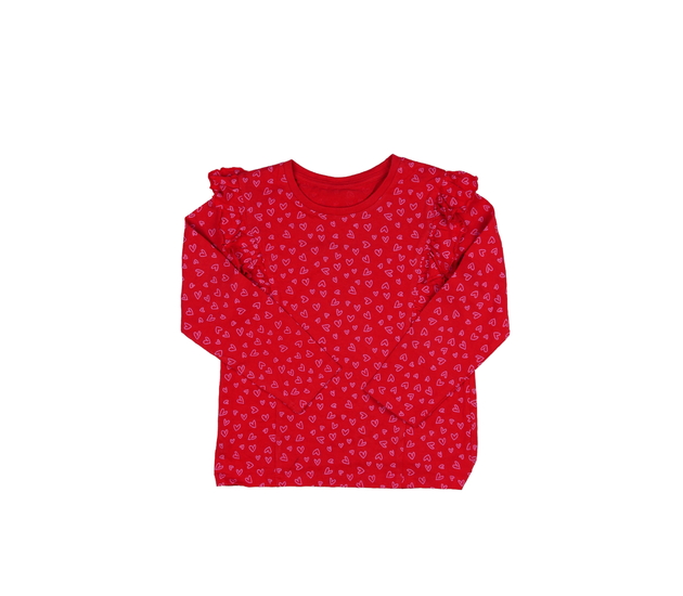 Červené triko s volánky a srdci 