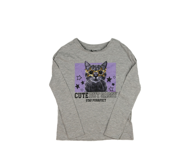 Šedé melírované triko s kočkou Tu 