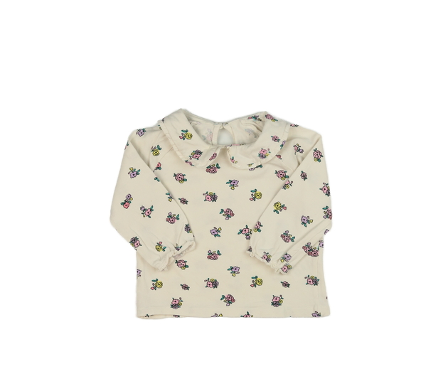 Krémové květinové triko s límečkem 