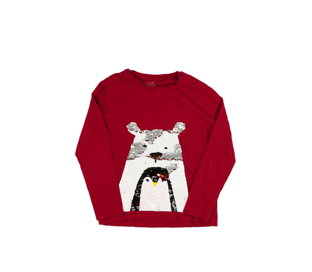 Tmavě červené triko se zvířátky z flitrů Next