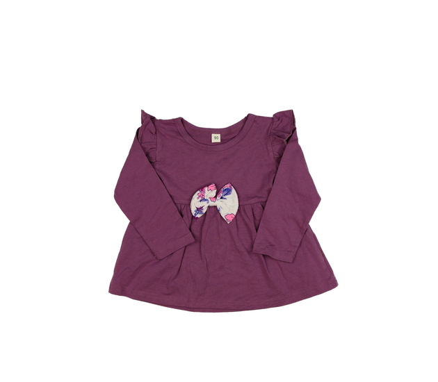 Fialové triko s volánky a mašlí 