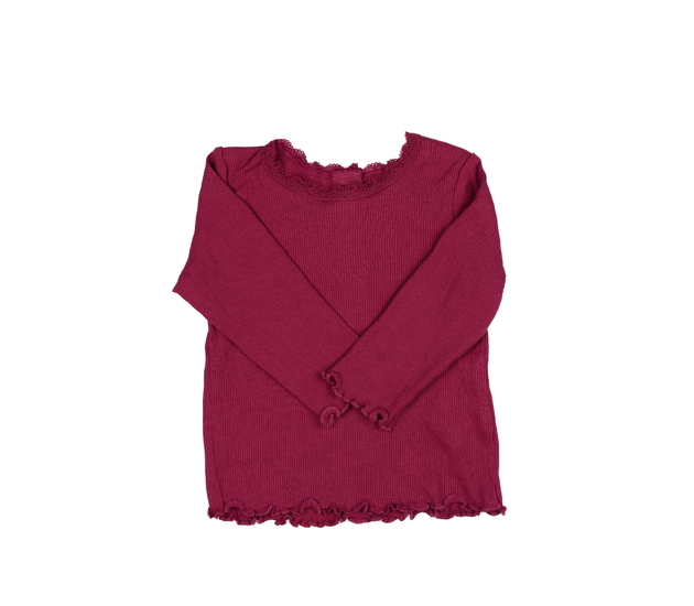 Tmavě růžové žebrované triko s krajkou 