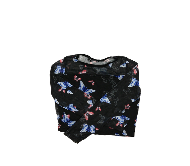 Černý crop top s motýlky 