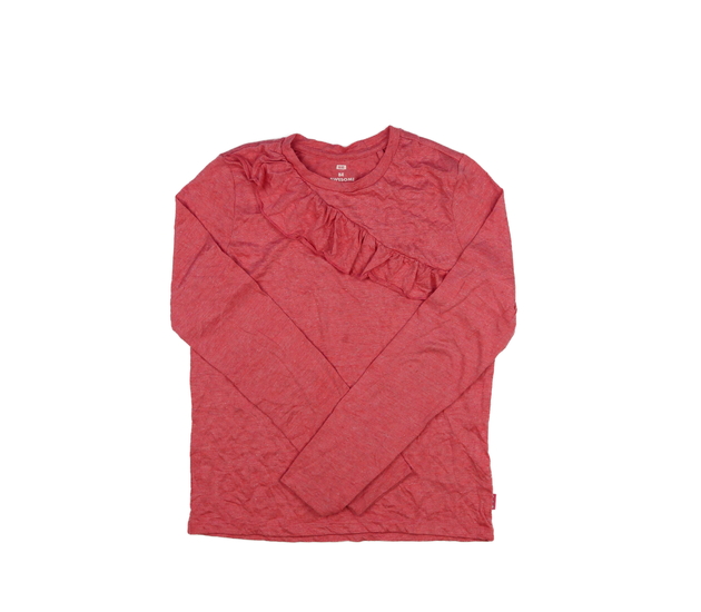 Růžové triko s volánky a metalickým vláknem 