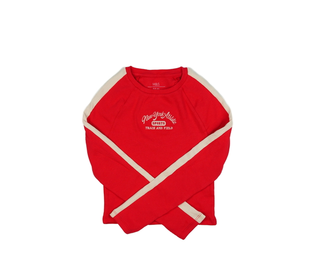 Červeno-bílý žebrovaný crop top M&S