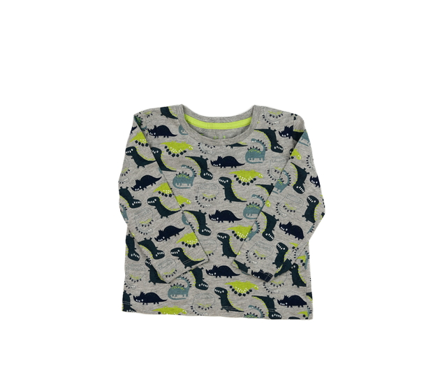 Šedé triko s dinosauřím vzorem
