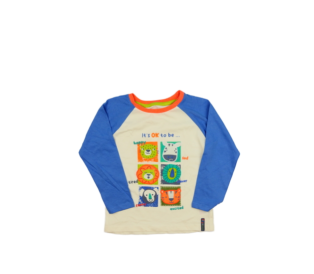 Krémové triko s modrými rukávy 