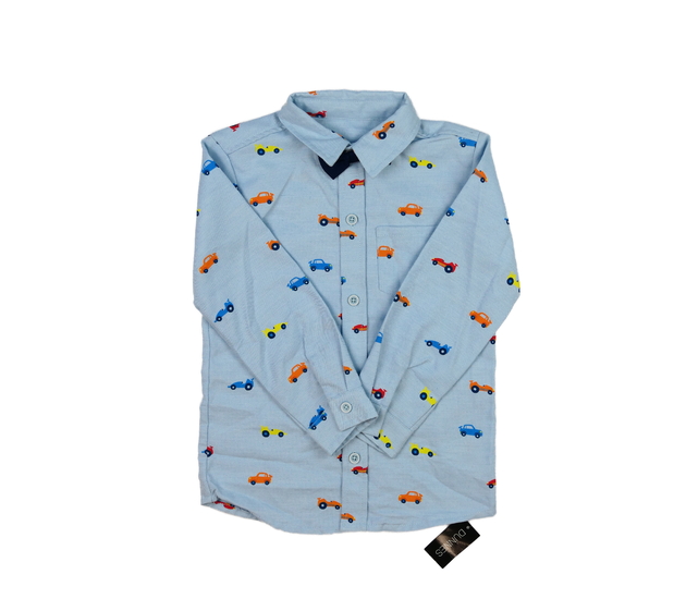 Nová modrá košile s auty a límečkem 