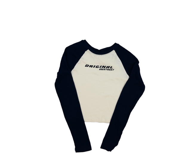 Krémový crop top s modrými rukávy H&M