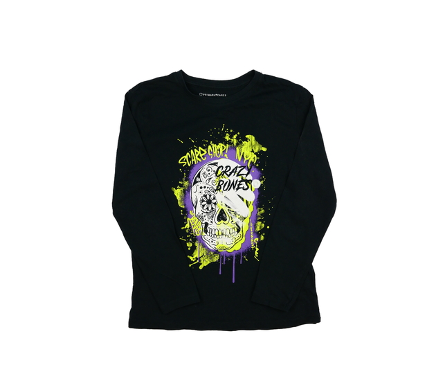 Černé stylové triko s lebkou Primark 