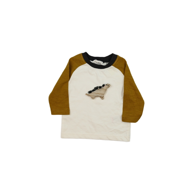 Bílé triko s hnědým rukávem a dinosaurem Next