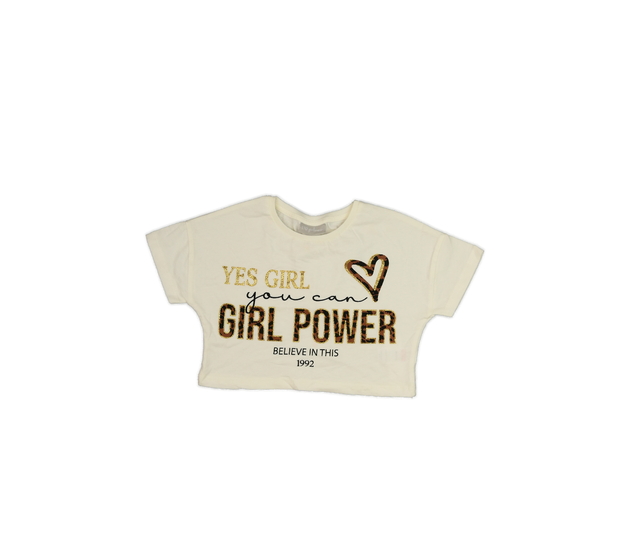 Krémový crop top se zlatým nápisem