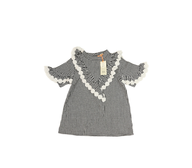 Nová kostkovaná halenka černobílá s krajkou River 