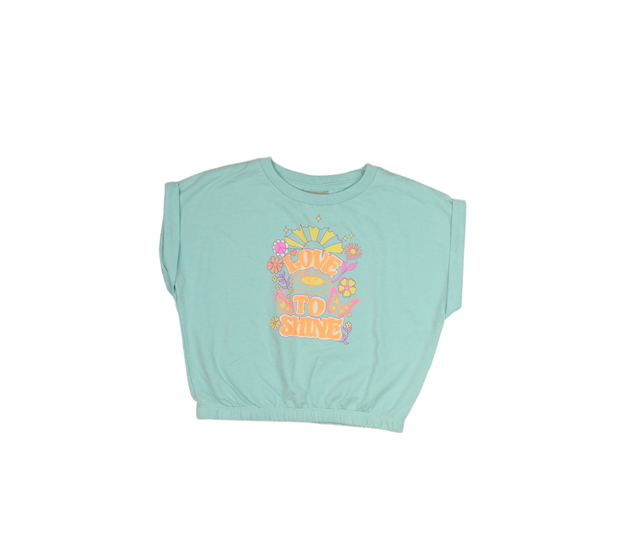 Tyrkysové triko s barevným potiskem 