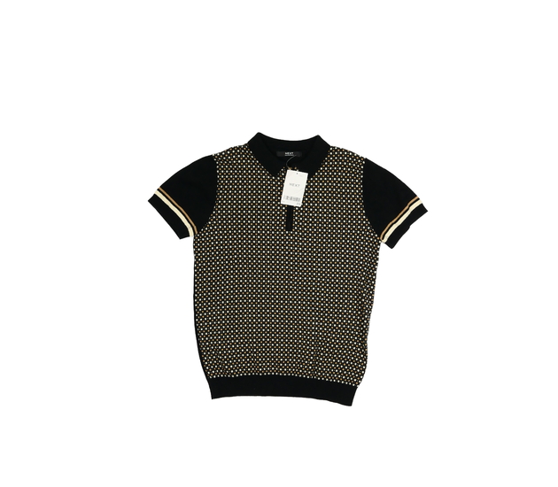 Nové černé triko s hnědými vzory a límečkem Next