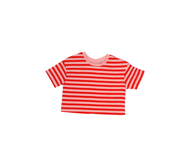 Pruhované růžovo-červené kratší široké triko Prima