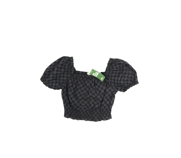 Nový černý crop top s vyšitými  vzory 