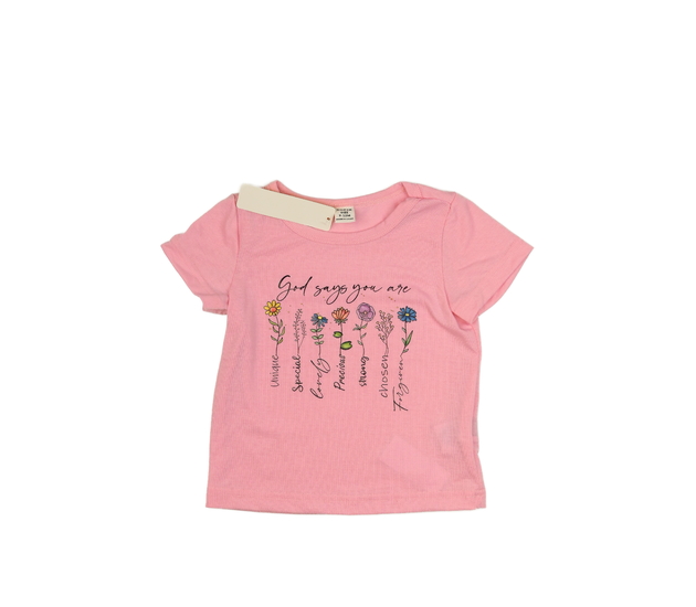 Růžové triko s květinami 