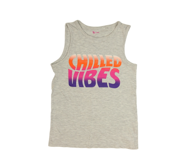 Šedé melírované tílko s barevným nápisem Tu