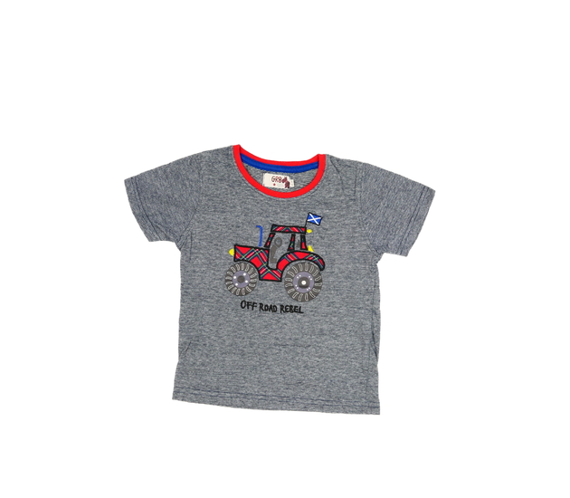 Tmavé pruhované triko s traktorem 