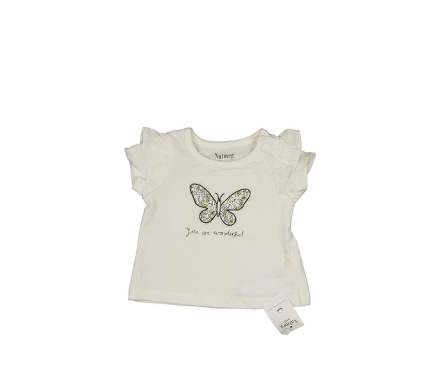 Nové bílé triko s motýlkem a volánky Nutmeg