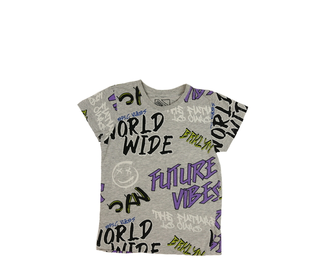 Šedé melírované triko s nápisy 